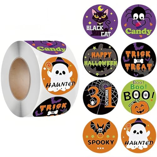 KSJEHW Pegatinas de Halloween Etiqueta Adhesiva Redonda Calabaza Calcomanías para Niños Murciélago Regalo de Fiesta de Halloween Día de los Muertos Decoración de Bolsa de Dulce