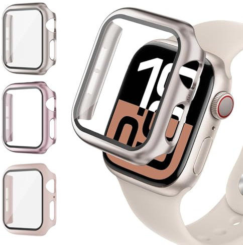 3 Pezzi Impermeabile Cover per Apple Watch Ultra/2 49mm 46mm 40mm 44mm 45mm 41mm 42mm,Rigido PC iWatch Case con HD Protezione Schermo Copertura Completa Cover per Apple Watch 10 9 8 7 6 5 4 SE/SE 2