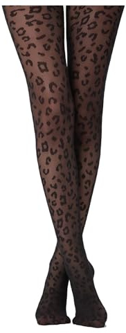 Xvbhaq Strumpfhosen Damen Leopardenmuster Gefütterte Feinstrumpfhose Muster Schwarz Transparent