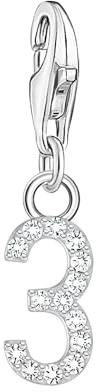 THOMAS SABO Charm-Anhänger Zahl 3 mit weißen Steinen Silber 925 Sterlingsilber
