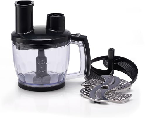 EUREL PREMIUMLine Multizerkleinerer Elektrisch – Zubehör für MP94 Stabmixer Set, 1250ml Chopper mit Universalmesser, Schneideeinsatz, Raspel & Reibeaufsatz