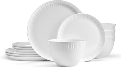 Mikasa Franklyn Geschirr-Set, Knochenporzellan, splitterfest, 12-teilig, Service für 4 Personen