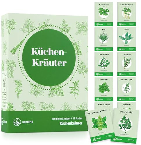 GARTOPIA KRÄUTERSAMEN-SET – 12 Küchenkräuter Samen – Premium-Saatgutmischung für Küche, Fensterbank, Balkon, Hochbeet – gentechnikfrei – samenfest – mit Anleitung – umweltfreundlich verpackt