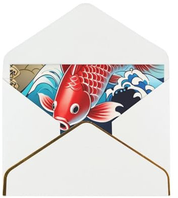 AQRMNBV Glückwunschkarte mit Umschlag, Motiv: Glückwunschkarte mit rotem Karpfen, gefaltete Blanko-Grußkarten für Hochzeiten, Geburtstage