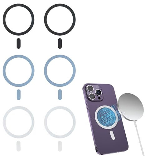 Hukneqn 6 Stück Magnetischer MagSafe, Ring Magnetisches Adapter, Magnet Ring Aufkleber Kompatibel mit iPhone 16/15/14/13/12 und alle Smartphone, Einfache Installation, Optimierte Ladefunktion