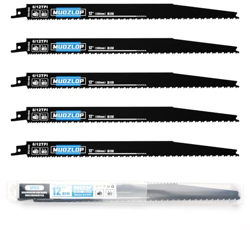 MUOZLOP 5 Pack 300mm Säbelsägeblätter Set，6/12 TPI Sägeblätter für Säbelsäge，für Holz Säbelsägeblätter (5, 6/12TPI 300mm)