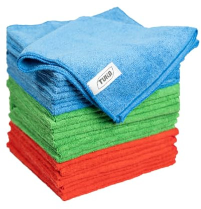 TUKA - 24 Bayetas XL Microfibra Multiuso 40x40 cm - Pack de 24 Bayetas Reutilizables para Limpieza en Hogar, Cocina, Coche, Baños y Oficina - Absorbentes, Suaves y Sin Rayas (24, X Grande)