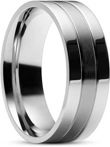 Trendhim Stilvoller Ringe Herren Silber | Zeitloser Ring Männer aus 316L Edelstahl mit gebürsteter Oberfläche | Edelstahl Ring Herren mit zwei Linien und 8 mm breit