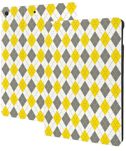 Compatible with ipad 9th/8th/7th Generation Case, Yellow Grey White Diamond Plaid Tablet Case Compatible with ipad Cover 10.2 Inch, Folio Stand, Auto Wake/Sleep