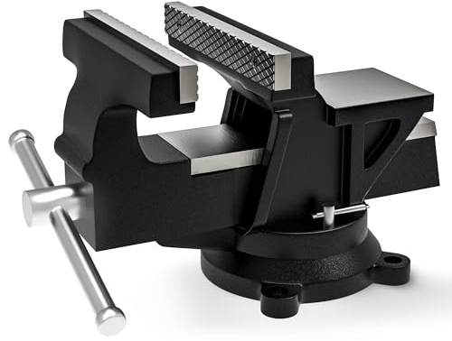 Profi Schraubstock 125mm aus Kugelgraphit-Gusseisen (Unzerbrechlich) | 360° Drehbar mit Amboss | Hohe Spannkraft & Inkl. Befestigungsschrauben | Robuster Werkstatt Parallelschraubstock