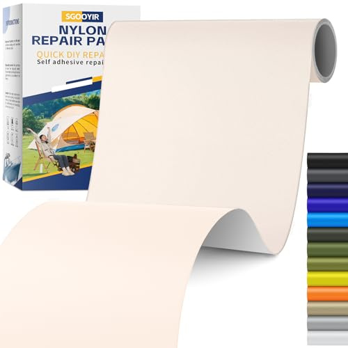 10x200cm Selbstklebend Flicken Reparaturset, Elfenbein Flicken Daunenjacke Selbstklebend, Wasserdichte Nylon Flicken Selbstklebender Stoff Reparaturflicken für Zelte, Daunenjacke, Tasche