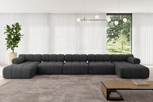 ALTDECOR Modulares Sofa Ecksofa in U-Form Corner modular Sofa Eckcouch Couch Wohnlandschaft Cauchsofa Polstersofa Tesso-U3-475x160x70 cm Schwarz