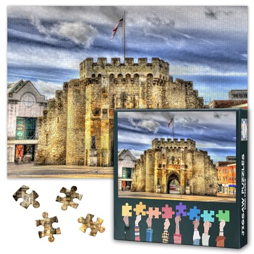 Puzzles for Adults 1000 Pieces, Southampton England Jigsaw Puzzles, Medieval Gatehouse Adult Puzzle for Adults, Educational Fun Games or Toys for Elders Friends 20X27 INCH