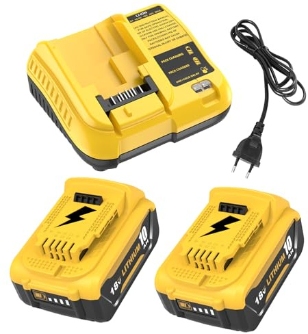 2pcs 10000mAh Compatible pour Dewalt 18V Batterie + 1pc 10,8~20V 3A DCB107 Compatible pour Dewalt Chargeur avec indicateur LED
