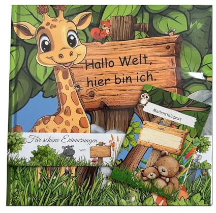 Babyalbum „Mein erstes Jahr“ – Erinnerungsbuch für Babys, 21×21 cm Hardcover mit liebevollen Waldtieren – Tagebuch & Fotoalbum als Geschenk zur Geburt oder Taufe von MyJagu