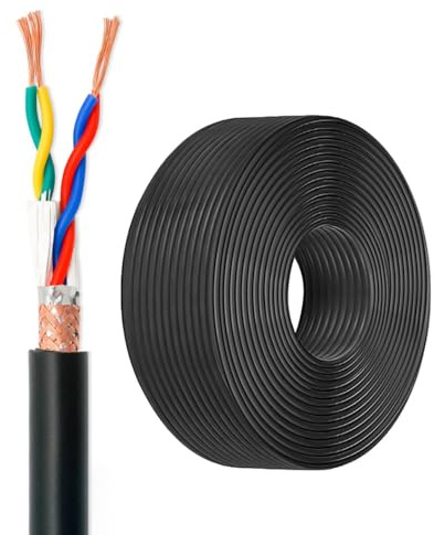 Cavo A Coppie Twistate Schermato A 4 Conduttori 0,3 Mm²–1,0 Mm² In Rame Senza Ossigeno Per Segnali RS485, Audio E Automazione(0.75mm2,30FT)