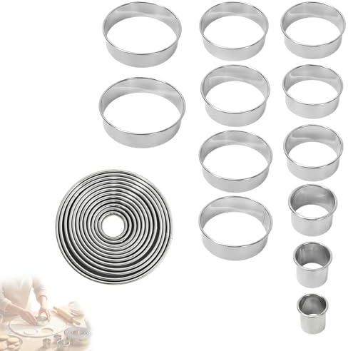 Donut Maker, 12 Stück Edelstahl Ausstechformen, Mini Plätzchen Ausstecher, Cookie Cutter, Donut Ausstecher, mit Aufbewahrungsbox, ideal für Donut, Fondant, Mousse, Kuchen und DIY Gebäck Backen (Rund)