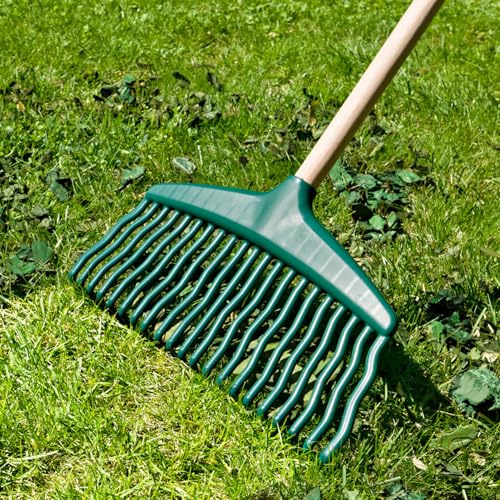 3 PAGEN® Laubrechen aus Kunststoff grün – Leichter Aufsatz zum Harken & Rechen – Laubbesen-Aufsatz – ideal für kleine Äste und Laub - 37cm Breite