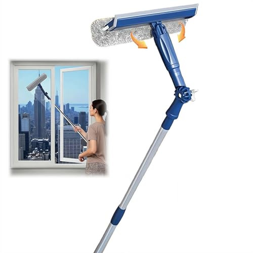 Window Cleaning Equipment, 163 cm Long Handle Professional Shower Glass Washing Brush, Extendable Professional Windshield Cleaner Kit, Scraper and Microfiber Pad Combo for Glass Wall Car Home Kitchen