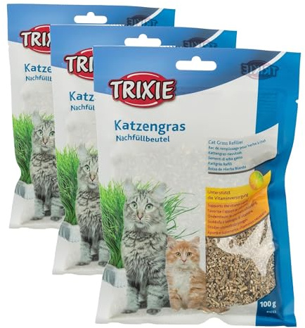 TRIXIE Katzengras – Gras-Saat zum Selbstziehen – Besonders weich & vitaminreich – Ideal für Kätzchen – 100 g – 4233 (Packung mit 3)