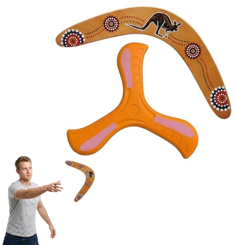 WNXBFO 2 Pcs Wooden Boomerang Set, Aerodynamic Flying Disc, Outdoor Sports Gear, Professional Flying Implement for Recreation Backyard Games,Outing Family Fun,Beach Play Gear,Reliable & Sturdy Design
