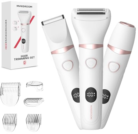 MAXGROOM 3-in-1 Intimrasierer für Frauen,Akku Elektrischer Rasierer Damen Intimbereich mit LED Nass-Trocken Damenrasierer Elektrisch,Bikini Trimmer Damen Intimbereich