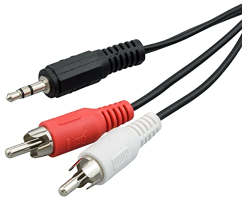 ecabo 10041 Stereo-Kabel 3,5mm Klinke auf 2 x Cinch – Cinch Stecker RCA (rot/weiß) auf 3,5mm Klinken Stecker – Y-Kabel – für Hi-Fi, Stereo-Anlagen, Receiver, Audiogeräte, 3,00m, schwarz