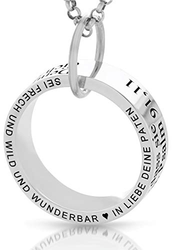 Taufkette 925 Silber Gravur Taufring Kette Ring Text Taufspruch Schmuck Kommunion Namenskette Taufschmuck Mädchen Junge Silberschmuck zur Taufe Geschenk | HANDMADE IN GERMANY