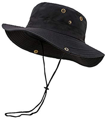 Fitwish Ototon Chapeau Bob Pêcheur Coton Pliable Chapeau de Soleil Réglable Visière Anti UV pour Camping Randonnée Voyage Unisexe (Noir)