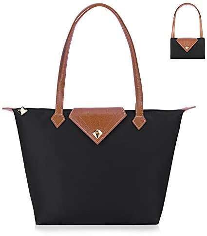 BOJLY Oxford pour Femme Sac à Bandoulière de Pliage Grande Capacité Sac a Main Nylon Dames Shopping Pliant Fourre-tout Plage Sac de Voyage Imperméable Occasionnel noir Rose