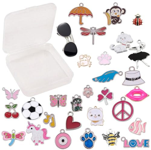 SUNNYCLUE 1 Box 30 stücke Verschiedene Emaille Charms Silber Überzogene Legierung Einhorn Tiere Herz Blume Schmuck Charme Anhänger für DIY Schmuck Halskette Armband Knöchel Ohrring Machen