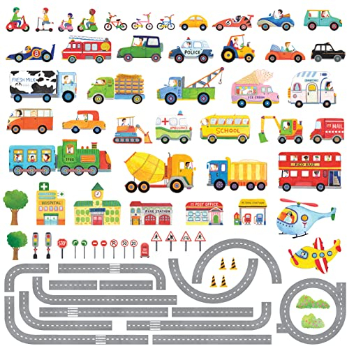 DECOWALL SG3-1404P1405 Straßen Transporte Autos Fahrzeuge Wandtattoo Wandsticker Wandaufkleber Wanddeko für Wohnzimmer Schlafzimmer Kinderzimmer