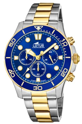 LOTUS Reloj Hombre Analógico de Acero Inoxidable 316l Multicolor - Movimiento de Cuarzo - Cronógrafo - Cristal Mineral de Alta Resistencia - Resistente al Agua 10 ATM 18757/1 Excellent