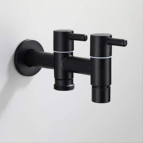 304 Edelstahl Schwarz Waschmaschine Wasserhahn 1in 2 Out Doppel Bibcock Outdoor Garten Waschmaschine Mop Tap A