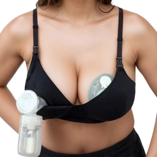 Supermom T-Shirt Nursing & Hands Free Pumping Bra with Fixed Padding - Comfortable Maternity Breast Pump Bra, Midnight Black, 36B