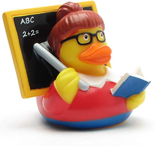 Duckshop Pato de baño para profesora, pato chirriante, 10 cm, incluye llavero de patito chirriante en el set I regalo profesores I presente educadores