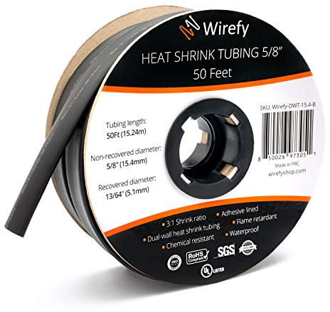 Wirefy Gaine Thermorétractable Etanche 15,4 mm - 3:1 Tube Thermoretractable à Double Paroi - Revêtement Adhésif - Gaine Thermo - Noire - Rouleau de 15 m
