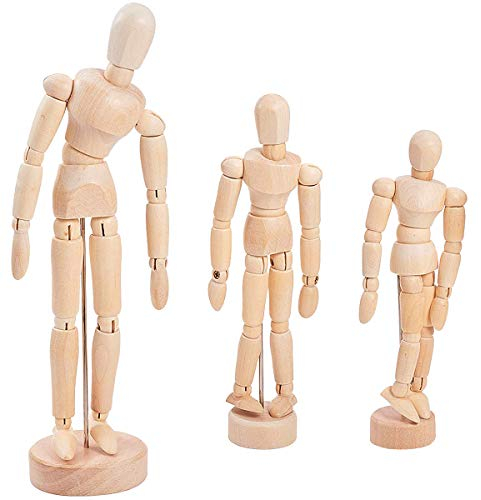 Gliederpuppe,Osuter 3 Stück Mannequin aus Holz,Kunstfigur zum Malen und Zeichnen,Flexibler Mannequin,Holzpuppe,Zeichenpuppe aus Holz,Ideale Holzpuppe zum Zeichnen(20cm,14cm,11.4cm)