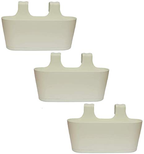 Design 3X Blumentopf Pflanzenkübel für Geländer/Balkon hängend Pflanztopf Blumenkasten in der Farbe Weiss mit integrierter Wasserauffangschale