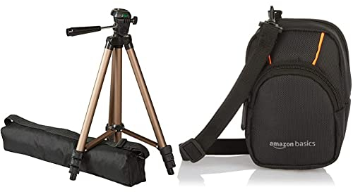 Amazon Basics - Leichtes Stativ mit Tasche mit Tasche, 127 cm & Amazon Basics Kameratasche für Kompaktkameras, groß, 3.9 x 2.4 x 5.7 Zoll
