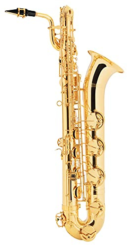 Classic Cantabile BS-460 Baritonsaxophon, Es-Stimmung, Metallresonatoren | Korpus: Messing lackiert, A-Klappe, Doppelte Klappenstreben, Halterung für Marschgabel, Gravur am Schallstück, Spielgurt