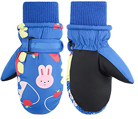 Kinder Winter Skihandschuhe Fäustlinge wasserdichte Anti Rutsch Plüsch Gefüttert Warme Handschuhe für Kleinkind Mädchen Jungen 2-5 Jahre alt Blau