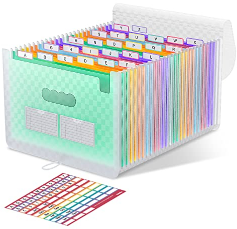 ThinkTex 26 Fächer Dokumentenmappe A4, Regenbogen Akkordeon Erweiterbar Ordnungsmappe, Aktenordner mit großer Kapazität, tragbarer Klassifizierungsaktenordner im A4-Letter für Büro/Schule – Grün