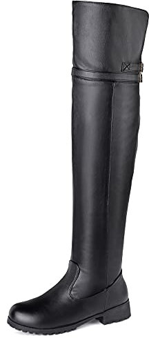 MJIASIAWA Donna Punta Rotonda Inverno Warm Sopra Il Ginocchio Equestrian Zip Boots Thigh Comfy Tacco Medio Classico Stivali Equitazione Nero Numero 42 EU/44 Asiatico