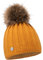 ELIMELI Kaschmir Mütze Damen Winter warme Strickmütze Wollmütze mit Kaschmir Wintermütze mit Kunstfell Bommel Beanie Damen für Winter Bommelmütze (Senfgelb)