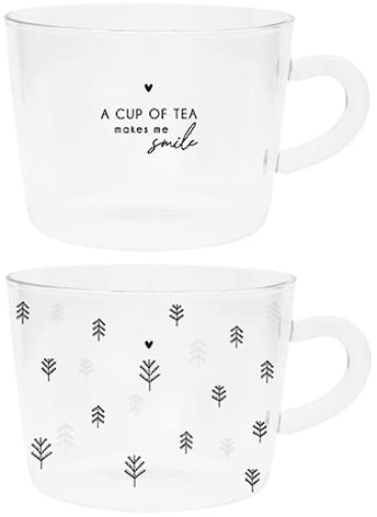 Bastion Collections Teeglas Set A CUP OF TEA makes me smile & Trees 2tlg. versch. Motive BC TumblerTea Gedeckter Tisch Küche, Klar, Schwarz