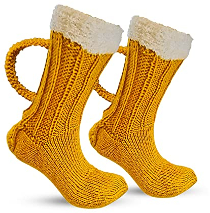 FTIK Bier Socken Mit Griff, Beer Mug Socks, Funny Long Socks Colourful Beer Socks, Cotton Socks for Beer, Wine Lovers, Funny Christmas Socks, Great Gift for Party or Celebration, Gelb