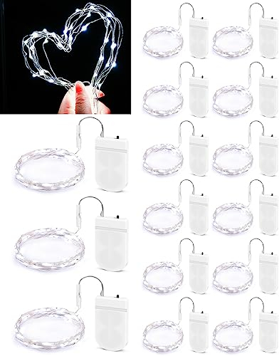 ERKOON LED String Light 15pcs Fairy Lights Battery Operated Battery Fairy Lights, 2M/20 LED Indoor Outdoor for DIY Starry Firefly for Bedroom, Christmas, Party(Cool White)