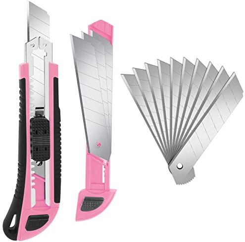 Artcut Taglierino per scatole, coltello multiuso a lama larga 18 mm retrattile, taglierino rosa con lama a cambio rapido, adatto per ufficio e casa