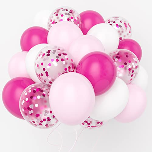Luftballons Rosa Pink Weiß 60 Stück, Pink Konfetti Ballons Weiße Helium Luftballons Fuchsia Hellrosa Latex Lallons für Mädchen Frauen Geburtstag Hochzeit JGA Babyparty Dekoration